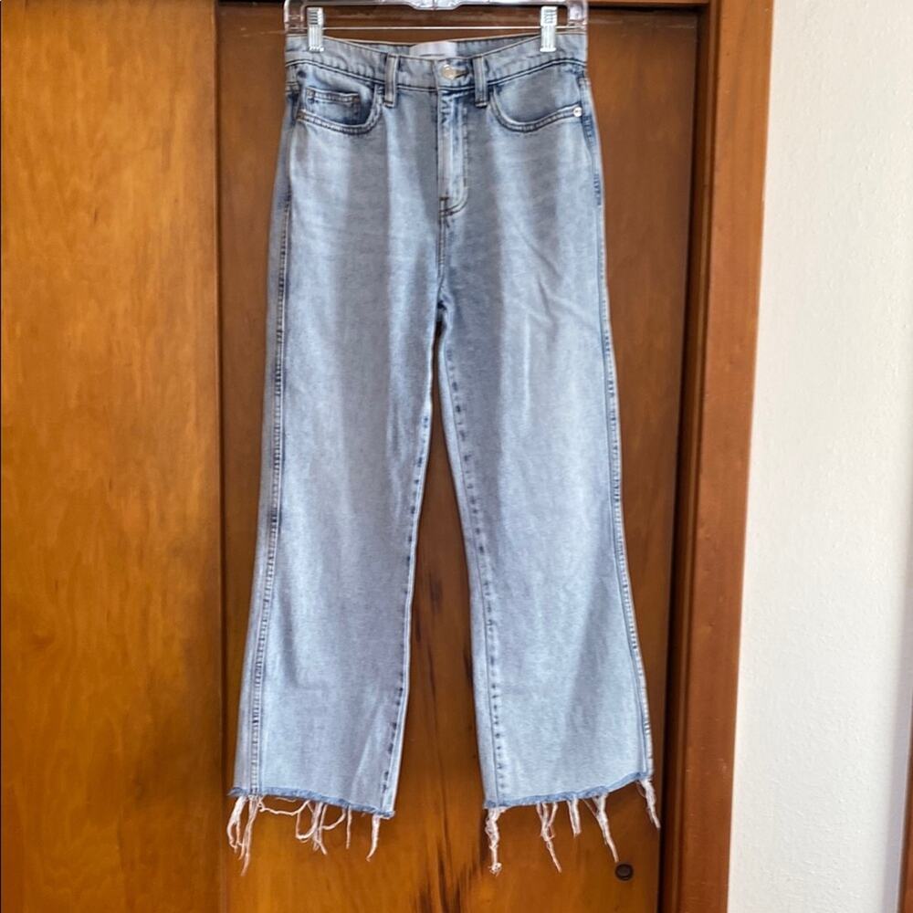 Current/Elliott Blue Wide Leg Flare Denim Jeans Fringe 26” Inseam / 9” Leg Width